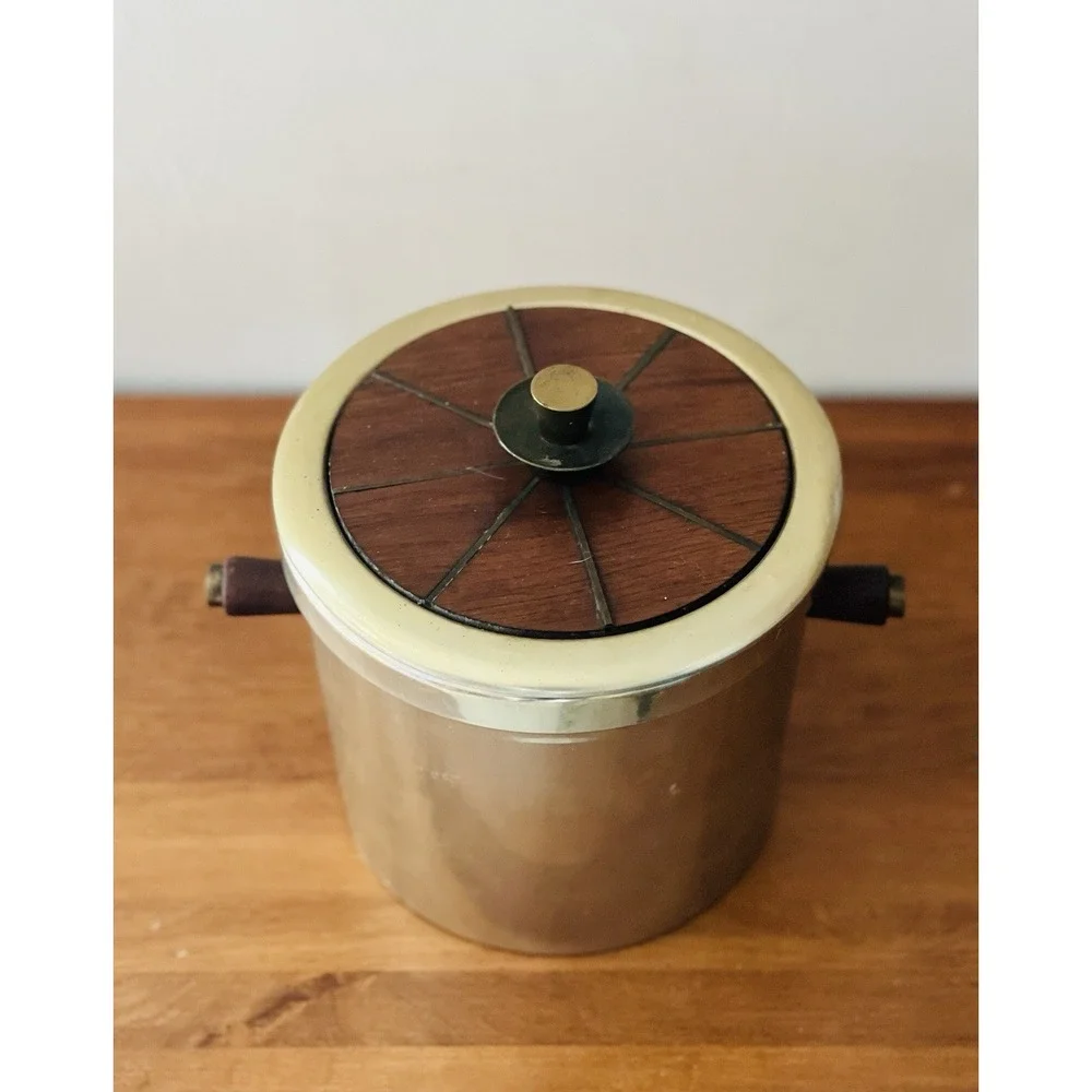 Georges Briard Vintage Retro Ice Bucket Teak And Aluminum MCM‎ 70s